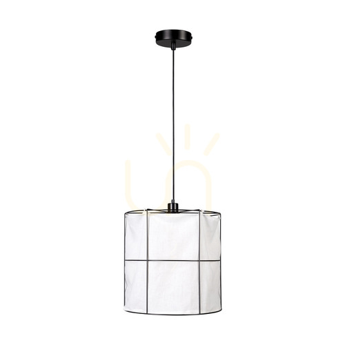 Kontrollera Marinero taklampa, 1xE27, Max. 15 W LED, svart metall/svart flätad kabel/svart metallskärm med vitt linne, Ø 40 cm