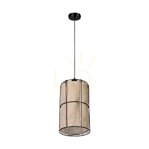 Marinero taklampa, 1xE27, Max. 15 W LED, svart metall/svart flätad kabel/svart metallskärm med beige linne, Ø 20 cm small 2