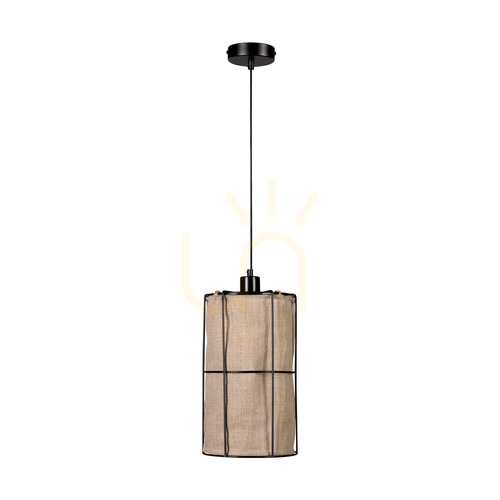 Kontrollera Marinero taklampa, 1xE27, Max. 15 W LED, svart metall/svart flätad kabel/svart metallskärm med beige linne, Ø 20 cm