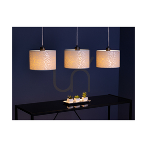 Mateo taklampa, 3xE27, Max. 25 W, svart metall/genomskinlig PVC-sladd/beige lampskärm av tapet, 117 cm small 1