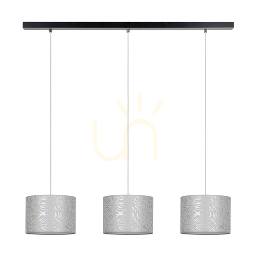 Kontrollera Mateo taklampa, 3xE27, Max. 25 W, svart metall/genomskinlig PVC-sladd/beige lampskärm av tapet, 117 cm