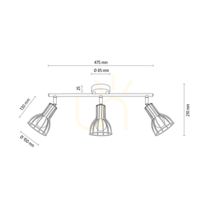 Megan taklampa, 3xE14, Max. 40 W, vit metall, 47,5 cm small 4