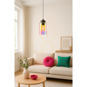 Meno taklampa, 1xE27, Max. 60 W, svart metall/genomskinlig PVC-sladd/flerfärgad glasskärm, Ø 10 cm small 2