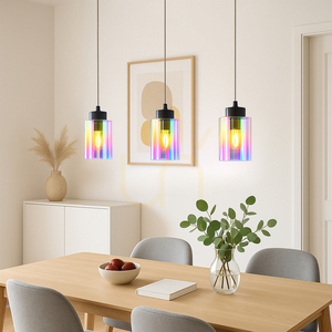 Meno taklampa, 3xE27, Max. 60 W, svart metall/genomskinlig PVC-sladd/flerfärgad glasskärm, 54 cm small 2