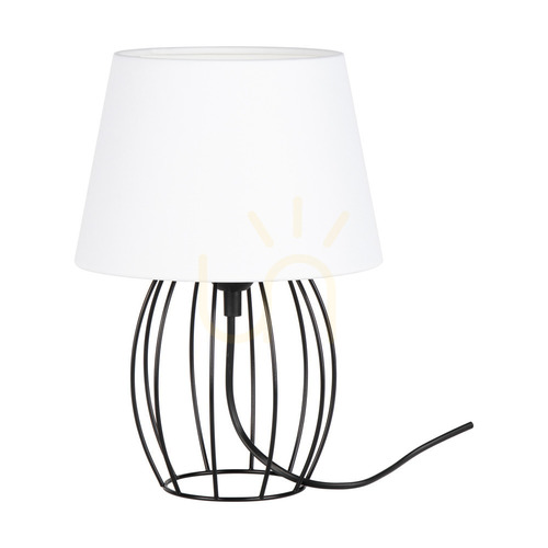 Kontrollera Merano bordslampa, 1xE27, Max. 25 W, svart metall/svart PVC-sladd/vit lampskärm, Ø 20 cm