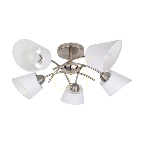 Kontrollera Mette taklampa, 5xE27, Max. 40 W, satinmetall/vit, lampskärm Ø 70 cm