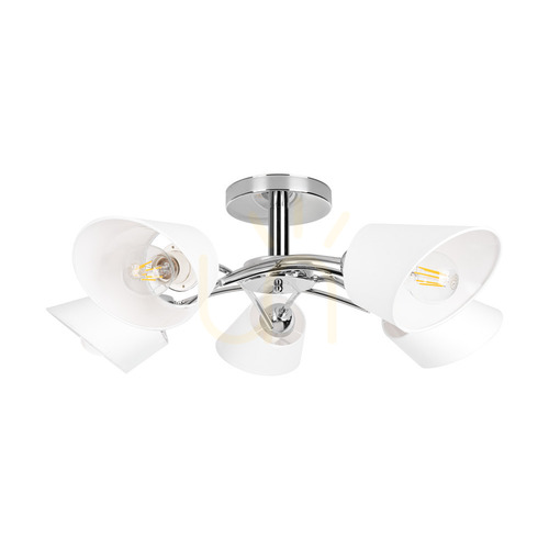 Kontrollera Mette taklampa, 5xE27, Max. 40 W, krommetall/vit, lampskärm Ø 70 cm