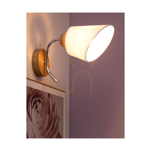 Mette trävägglampa 1xE27 max. 40 W, oljad ek/krommetall/vit lampskärm, 30 cm small 2