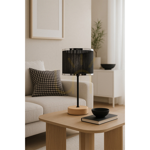 Mila bordslampa, 1xE27, Max. 25 W, björk/svart metall/svart PVC-sladd/svart-kromad lampskärm, Ø 14 cm small 1