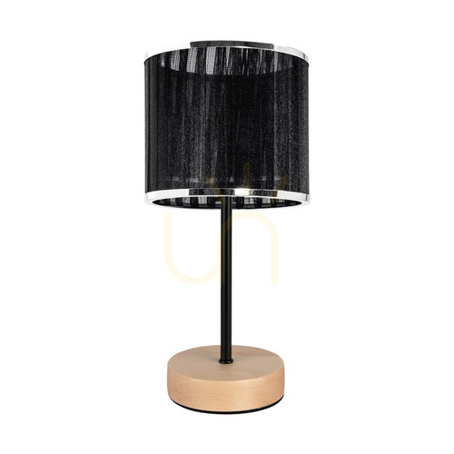 Kontrollera Mila bordslampa, 1xE27, Max. 25 W, björk/svart metall/svart PVC-sladd/svart-kromad lampskärm, Ø 14 cm