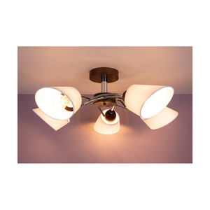 Mette Wood taklampa, 5xE27, Max. 40 W, bok- och valnötsträ / krommetall / vit lampskärm, Ø 70 cm small 3