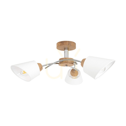 Kontrollera Mette Wood taklampa, 3xE27, Max. 40 W, oljad ek/krommetall/vit lampskärm, Ø 70 cm