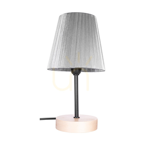 Kontrollera Mila bordslampa i trä, 1xE14, Max. 25 W, björk/svart metall/svart PVC-sladd/silverfärgad lampskärm, Ø 14 cm