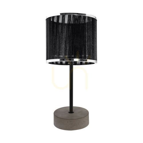 Kontrollera Mila bordslampa, 1xE14 max. 25 W, grå betong/svart metall/svart PVC-kabel/svart och krom lampskärm, Ø 14 cm