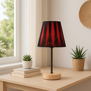 Mila bordslampa i trä, 1xE14, Max. 40 W, björk/svart metall/svart PVC-sladd/svart och röd lampskärm, Ø 14 cm small 1