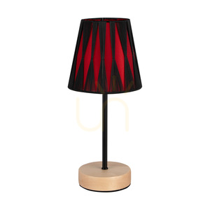 Mila bordslampa i trä, 1xE14, Max. 40 W, björk/svart metall/svart PVC-sladd/svart och röd lampskärm, Ø 14 cm small 0