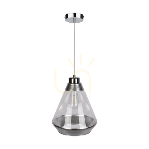 Kontrollera Mistral taklampa, 1xE27, Max. 60 W, kromfärgad metall / genomskinlig PVC-sladd / silver-genomskinlig glasskärm, Ø 25 cm