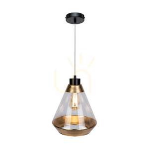 Mistral taklampa, 1xE27, Max. 60 W, svart metall / genomskinlig PVC-sladd / guld-genomskinlig glasskärm, Ø 25 cm small 1