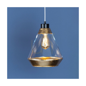 Mistral taklampa, 1xE27, Max. 60 W, svart metall / genomskinlig PVC-sladd / guld-genomskinlig glasskärm, Ø 25 cm small 2