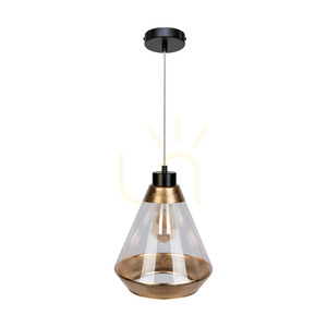 Mistral taklampa, 1xE27, Max. 60 W, svart metall / genomskinlig PVC-sladd / guld-genomskinlig glasskärm, Ø 25 cm small 0
