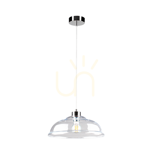 Kontrollera Molde taklampa, 1xE27, Max. 60 W, krommetall / genomskinlig PVC-sladd / genomskinlig glasskärm, Ø 34 cm