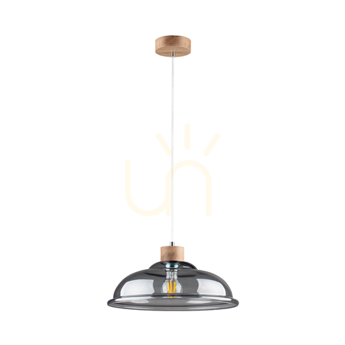 Kontrollera Molde taklampa, 1xE27, Max. 60 W, oljad ek / genomskinlig PVC-sladd / lampskärm i rökfärgat glas, Ø 34 cm
