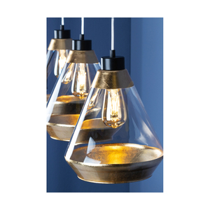 Mistral taklampa, 3xE27, Max. 60 W, svart metall/genomskinlig PVC-sladd/guld-genomskinlig glasskärm, 117 cm small 3