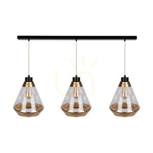 Mistral taklampa, 3xE27, Max. 60 W, svart metall/genomskinlig PVC-sladd/guld-genomskinlig glasskärm, 117 cm small 0