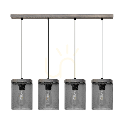 Kontrollera Monsun taklampa 4xE27 Max. 60 W, gråbetsad furu / svart PVC-sladd / lampskärm i rökt glas, 100 cm