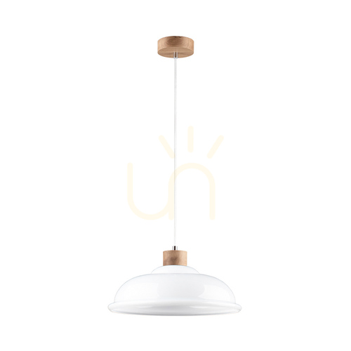 Kontrollera Molde taklampa, 1xE27, Max. 60 W, oljad ek / genomskinlig PVC-sladd / vit glasskärm, Ø 34 cm