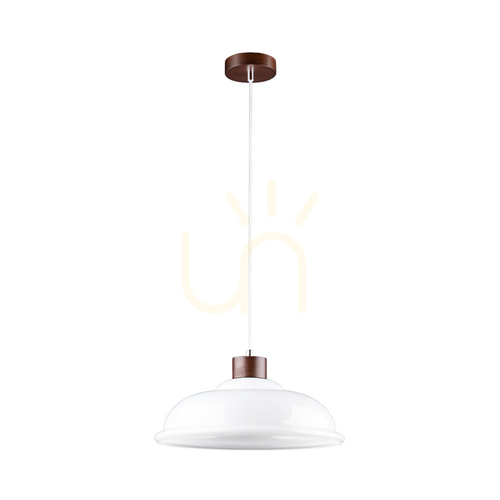 Kontrollera Molde taklampa, 1xE27, Max. 60 W, bok- och valnötsträ / genomskinlig PVC-sladd / vit glasskärm, Ø 34 cm