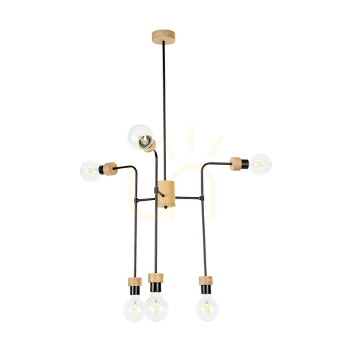 Kontrollera Montix taklampa, 6xE27, Max. 40 W, oljad ek/svart metall, Ø73 cm