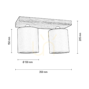 Morris taklampa, 2xE27, Max. 25 W, oljad ek/grå, 35 cm lampskärm small 2