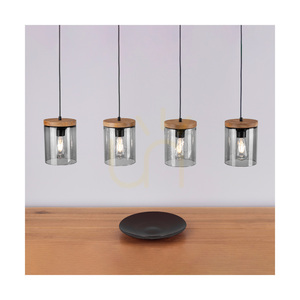 Monsun taklampa 4xE27 Max. 60 W, brunbehandlad furu/svart PVC-sladd/lampskärm i rökfärgat glas, 100 cm small 2