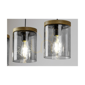Monsun taklampa 4xE27 Max. 60 W, brunbehandlad furu/svart PVC-sladd/lampskärm i rökfärgat glas, 100 cm small 3