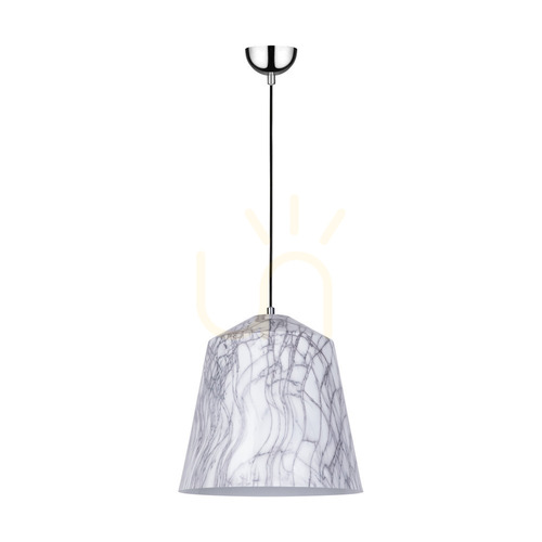 Kontrollera Natura taklampa, 1xE27, Max. 60 W, kromfärgad metall / genomskinlig PVC-sladd / svart-vit-grå metallskärm, Ø 33 cm