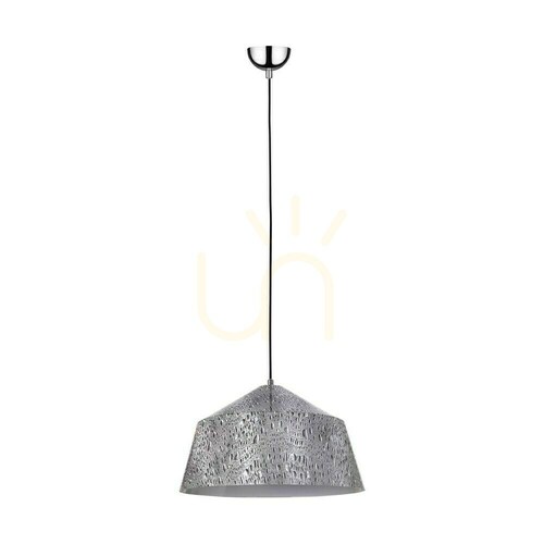 Kontrollera Natura taklampa, 1xE27, Max. 60 W, kromfärgad metall / genomskinlig PVC-sladd / svart-vit-grå metallskärm, Ø 41,5 cm