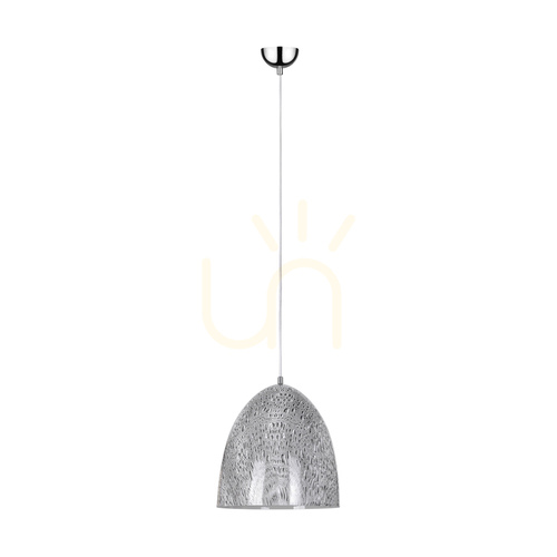 Kontrollera Natura taklampa, 1xE27, Max. 60 W, kromfärgad metall / genomskinlig PVC-sladd / svart-vit-grå metallskärm, Ø 30 cm