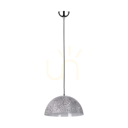 Kontrollera Natura taklampa, 1xE27, Max. 60 W, kromfärgad metall / genomskinlig PVC-sladd / svart-vit-grå metallskärm, Ø 36 cm