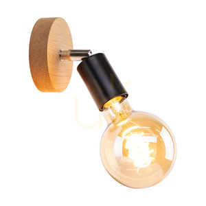 Vägglampa i svart, 1xE27 max. 25 W, oljad ek/svart metall, 13 cm small 1