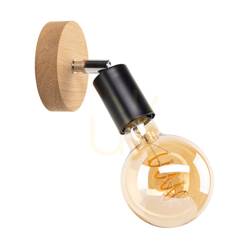 Kontrollera Vägglampa i svart, 1xE27 max. 25 W, oljad ek/svart metall, 13 cm