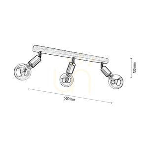 Taklampa i svart, 3xE27, Max. 25 W, oljad ek/svart metall, 55 cm small 2