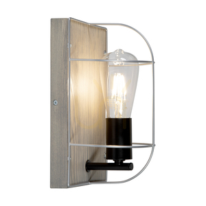 Netuno vägglampa 1xE27 Max. 15 W LED, gråbetsad furu / svart metall / silvermetall, 15 cm lampskärm small 1