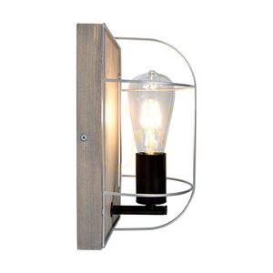 Netuno vägglampa 1xE27 Max. 15 W LED, gråbetsad furu / svart metall / silvermetall, 15 cm lampskärm small 2