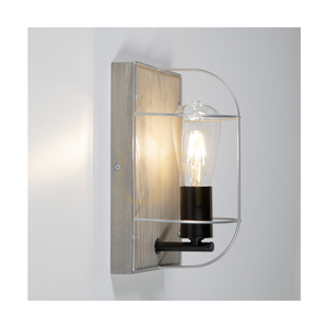 Netuno vägglampa 1xE27 Max. 15 W LED, gråbetsad furu / svart metall / silvermetall, 15 cm lampskärm small 3