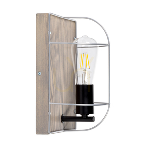 Netuno vägglampa 1xE27 Max. 15 W LED, gråbetsad furu / svart metall / silvermetall, 15 cm lampskärm small 0