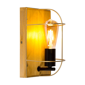 Netuno vägglampa, 1xE27, Max. 15 W LED, brunbehandlad furu / svart metall / guldfärgad metallskärm, 15 cm small 1