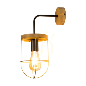 Netuno vägglampa, 1xE27, Max. 25 W LED, brunbehandlad furu / svart metall / guldfärgad metallskärm, 25 cm small 1