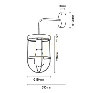 Netuno vägglampa, 1xE27, Max. 25 W LED, brunbehandlad furu / svart metall / guldfärgad metallskärm, 25 cm small 3