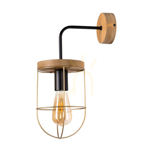Netuno vägglampa, 1xE27, Max. 25 W LED, brunbehandlad furu / svart metall / guldfärgad metallskärm, 25 cm small 0